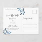 Carte Postale Faire-part Foliage naturel | Aquarelle bleue Enregistrer la d (Dos)