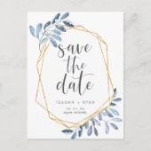 Carte Postale Faire-part Foliage naturel | Aquarelle bleue Enregistrer la d (Devant)