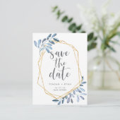 Carte Postale Faire-part Foliage naturel | Aquarelle bleue Enregistrer la d (Debout devant)