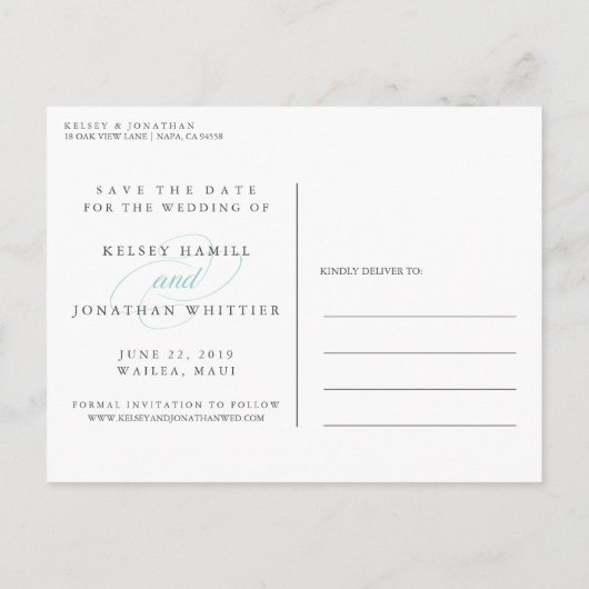 Carte Postale Faire-part Fond de bordure aquarelle Aqua | Photo Enregistrer (Dos)