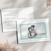 Carte Postale Faire-part Fond de bordure aquarelle Aqua | Photo Enregistrer