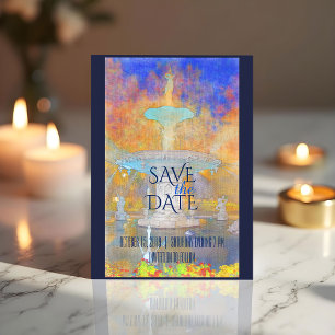 Carte Postale Faire-part Fontaine aquarelle de Forsyth la nuit Save The Dat