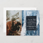 Carte Postale Faire-part Forêt aquarelle hivernale & Bleu marine & Annonce (Devant / Derrière)