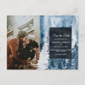 Carte Postale Faire-part Forêt aquarelle hivernale & Bleu marine & Annonce (Devant)