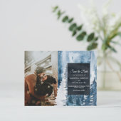 Carte Postale Faire-part Forêt aquarelle hivernale & Bleu marine & Annonce (Debout devant)