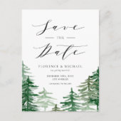 Carte Postale Faire-part Forêt de bois à l'aquarelle Enregistrer la date (Devant)