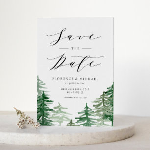 Carte Postale Faire-part Forêt de bois à l'aquarelle Enregistrer la date