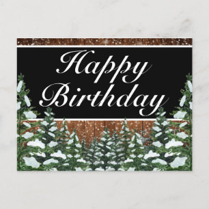 Carte Postale Faire-part Forêt de bois neigeux Noir Bonne Salutation d'anni