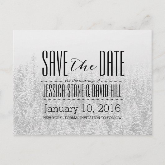 Carte Postale Faire-part Forêt de neige d'hiver Élégant mariage Enregistrer (Devant)
