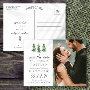 Carte Postale Faire-part Forêt de pins à l'aquarelle Mariage Économisez la 