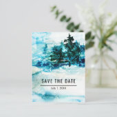 Carte Postale Faire-part Forêt de pins enneigée aquarelle hivernale Enregis (Debout devant)