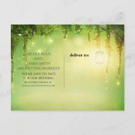 Carte Postale Faire-part Forêt Rustique Enchantée Rêvée Enregistrer la Date (Dos)