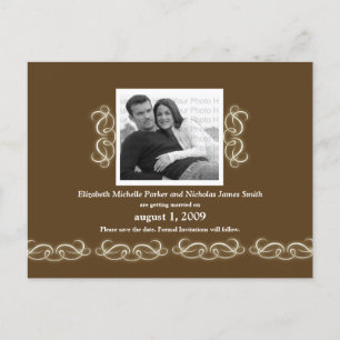 Carte Postale Faire-part Formal Elegant Floral Enregistrer la date Brown
