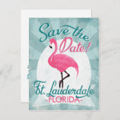 Carte Postale Faire-part Fort Lauderdale Enregistrer La Date Flamant rose R (Devant / Derrière)