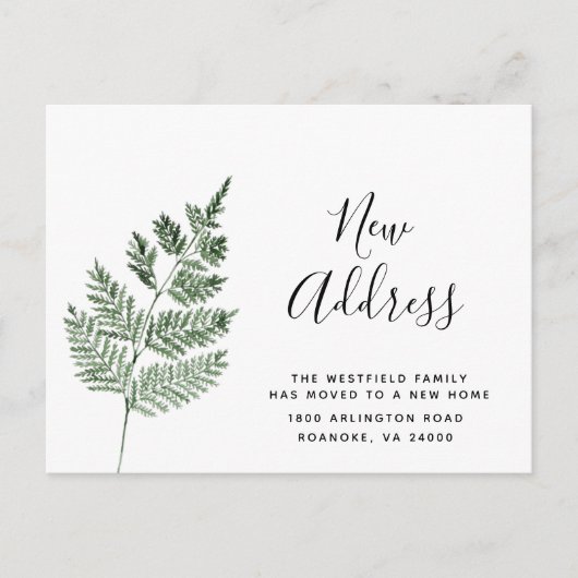 Carte Postale Faire-part Fougère Verte Nouvelle Adresse Simple Botanique en (Devant)