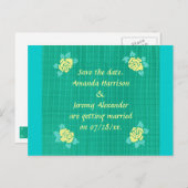 Carte Postale Faire-part Four Yellow Roses Green Teal Plaid Enregistrer la  (Devant / Derrière)