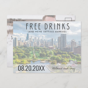 Carte Postale Faire-part Free Drinks Chicago Skyline Wedding Enregistrer la