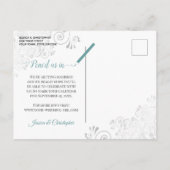 Carte Postale Faire-part Frills en argent avec photo Mariage Turquoise Enre (Dos)
