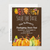 Carte Postale Faire-part Frontière de citrouilles de récolte et de feuillag (Devant / Derrière)