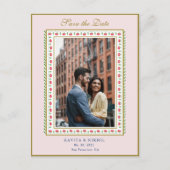 Carte Postale Faire-part Frontière Fleur Ethnique Pink Photo Save the Day (Devant)