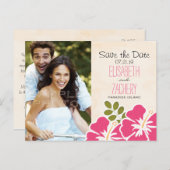 Carte Postale Faire-part Fuchsia Hibiscus Hawaiian Enregistrer la date Cart (Devant / Derrière)