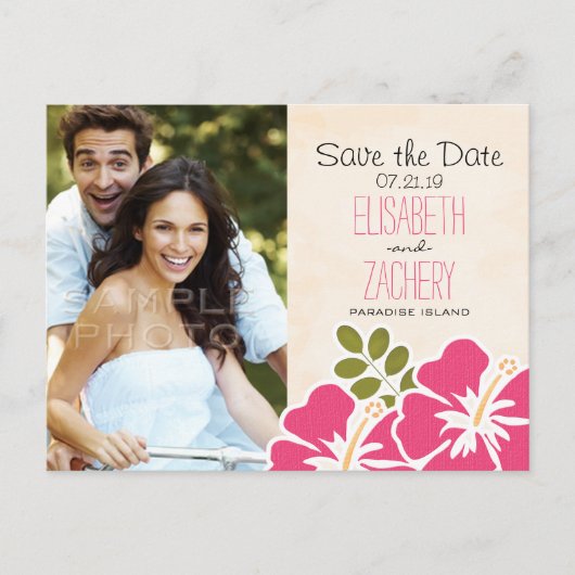 Carte Postale Faire-part Fuchsia Hibiscus Hawaiian Enregistrer la date Cart (Devant)