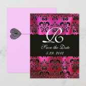 Carte Postale Faire-part FUCHSIA ROSE NOIR DAMASSÉ MONOGRAMME , blanc (Devant / Derrière)