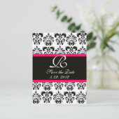 CARTE POSTALE FAIRE-PART FUCHSIA ROSE NOIR ET MONOGRAMME DE DOMMAS BLANC (Debout devant)