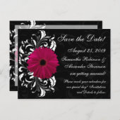 Carte Postale Faire-part Fuchsia Scroll Gerbera Daisy Black Enregistrer la  (Devant / Derrière)