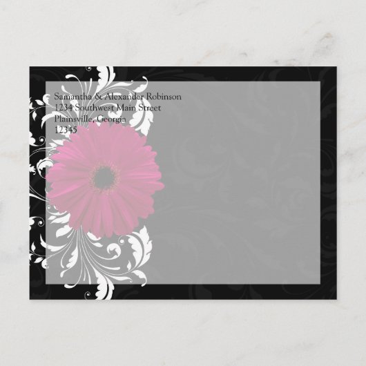 Carte Postale Faire-part Fuchsia Scroll Gerbera Daisy Black Enregistrer la (Dos)