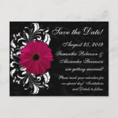 Carte Postale Faire-part Fuchsia Scroll Gerbera Daisy Black Enregistrer la  (Devant)