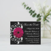 Carte Postale Faire-part Fuchsia Scroll Gerbera Daisy Black Enregistrer la  (Debout devant)