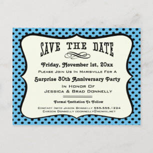 Carte Postale Faire-part Fun Blue Polka Dot Party ou Réunion Enregistrer la