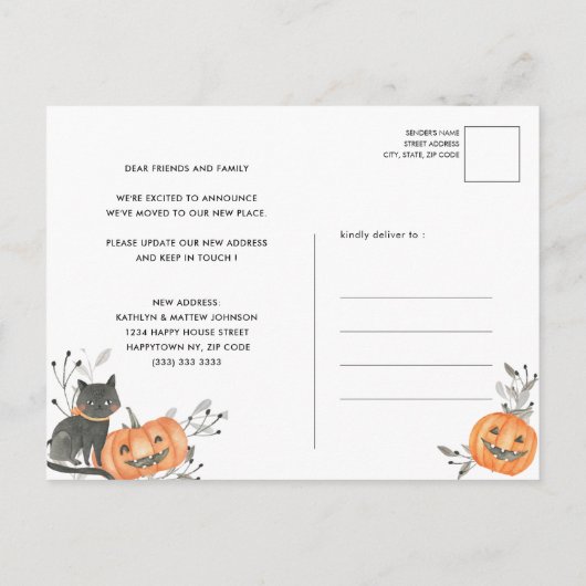 Carte Postale Faire-part Fun Halloween Citrouille Nous Avons Déplacé Change (Dos)