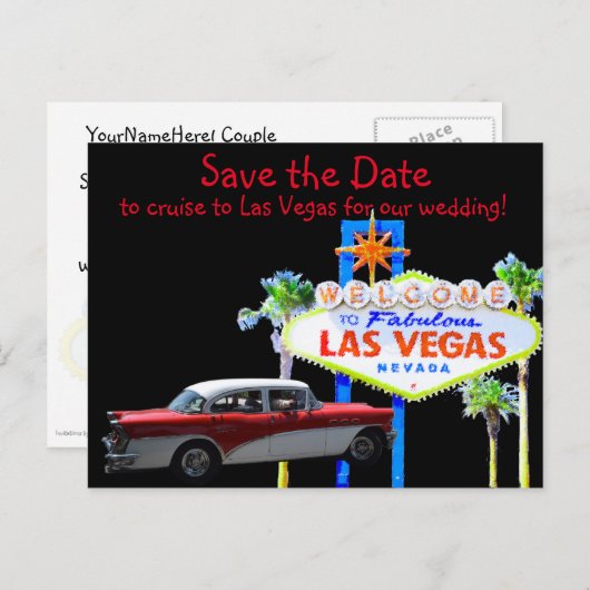 Carte Postale Faire-part Fun Las Vegas Mariage Enregistrer la date (Devant / Derrière)