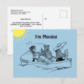 Carte Postale Faire-part Fun Row Boat Blue Je déménage (Devant / Derrière)
