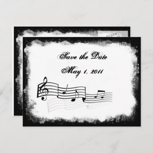 Carte Postale Faire-part Funky Torn Paper Music Enregistrer la date (Devant / Derrière)