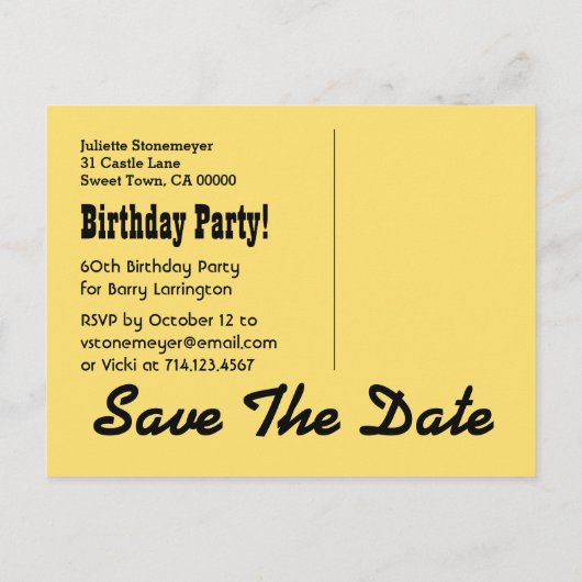 Carte Postale Faire-part Funny 60e année Anniversaire Enregistrer la date V (Dos)