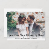 Carte Postale Faire-part Funny Arrêtez de demander que nous sommes engagés  (Devant / Derrière)