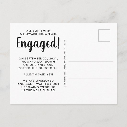 Carte Postale Faire-part Funny Arrêtez de demander que nous sommes engagés  (Dos)