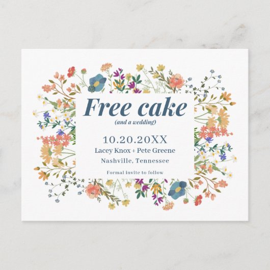 Carte Postale Faire-part Funny Free Cake Fleurs sauvages mariage Enregistre (Devant)