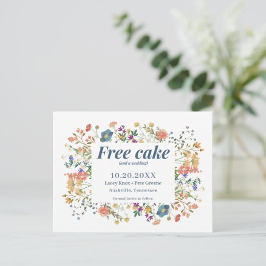 Carte Postale Faire-part Funny Free Cake Fleurs sauvages mariage Enregistre (Debout devant)
