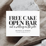Carte Postale Faire-part Funny Free Cake Open Bar Wedding Enregistrer La Da<br><div class="desc">Êtes-vous prêt à célébrer l'amour, le rire et le joyeux voyage vers le bonheur conjugal ? Nos cartes personnalisées "Save the Date" offrent un aperçu délicieux de la célébration amusante et pleine d'amour qui attend vos invités. Avec la citation chic et charmant "Free Cake, Open Bar, Et un mariage sur...</div>