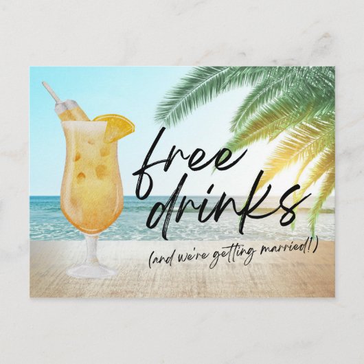 Carte Postale Faire-part Funny Free Drinks Beach Wedding Enregistrer la dat (Devant)