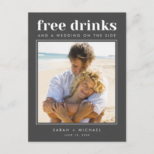 Carte Postale Faire-part Funny Free Drinks Mariage Photo Enregistrer la dat (Devant)