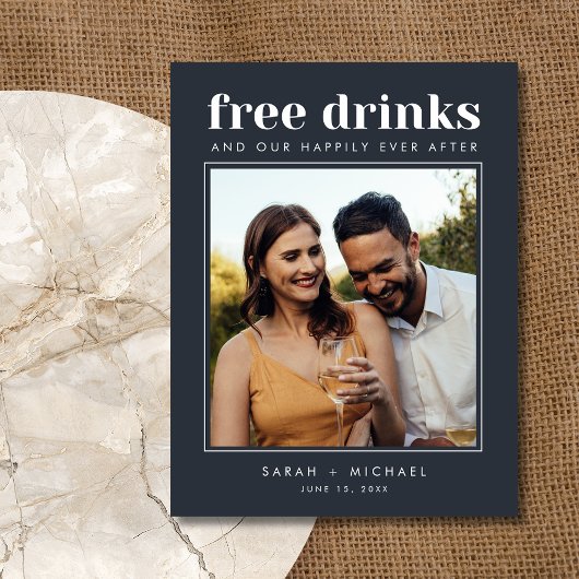 Carte Postale Faire-part Funny Free Drinks Mariage Photo Enregistrer la dat
