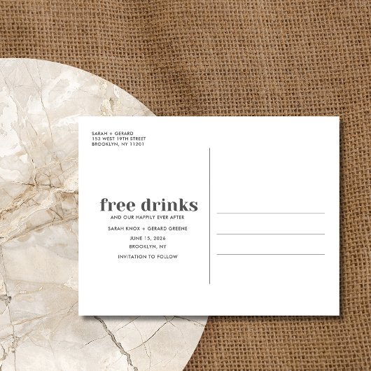Carte Postale Faire-part Funny Free Drinks Mariage Photo Enregistrer la dat