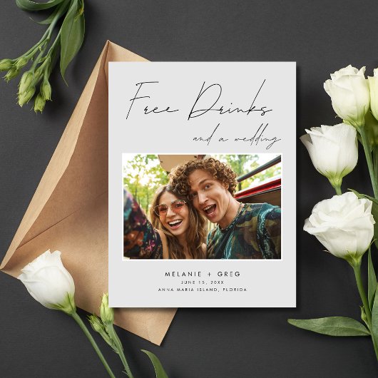 Carte Postale Faire-part Funny Free Drinks Mariage Photo Enregistrer la dat