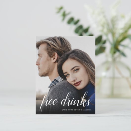 Carte Postale Faire-part Funny Free Drinks Mariage Photo Enregistrer la dat (Debout devant)