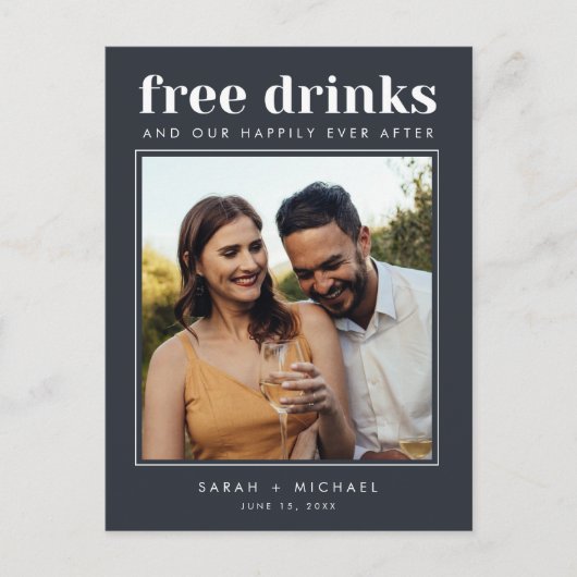 Carte Postale Faire-part Funny Free Drinks Mariage Photo Enregistrer la dat (Devant)